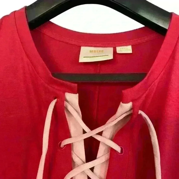 Anthropologie Maeve Red/Pink Jersey Short Sleeve Dress Lace Up Tie Front Size S - Picture 7 of 9